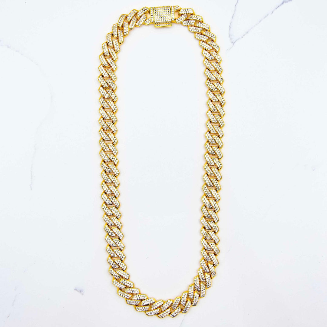 Iced Prong Link - Yellow Gold (14mm) on White Marble