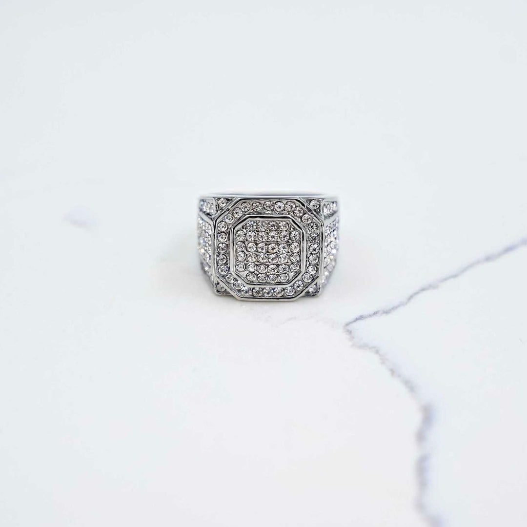 Iced Statement Ring - Silver on White Marble