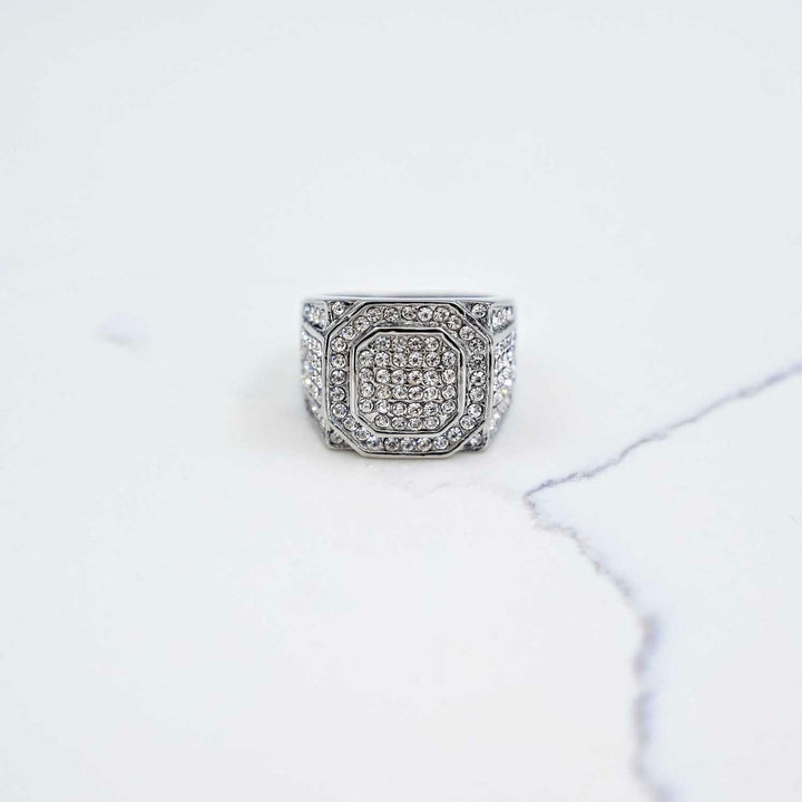 Iced Statement Ring - Silver on White Marble