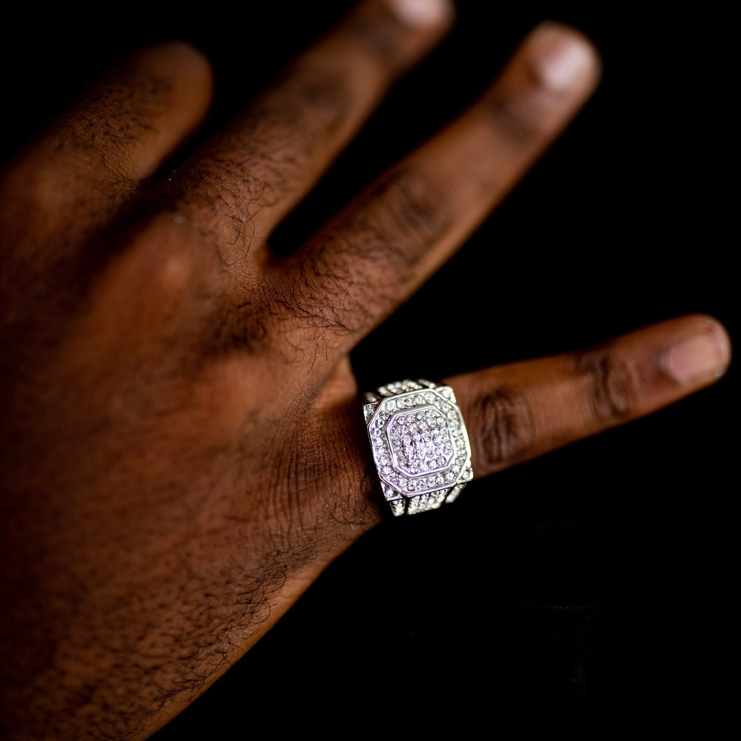 Model Wears The Iced Statement Ring - Silver