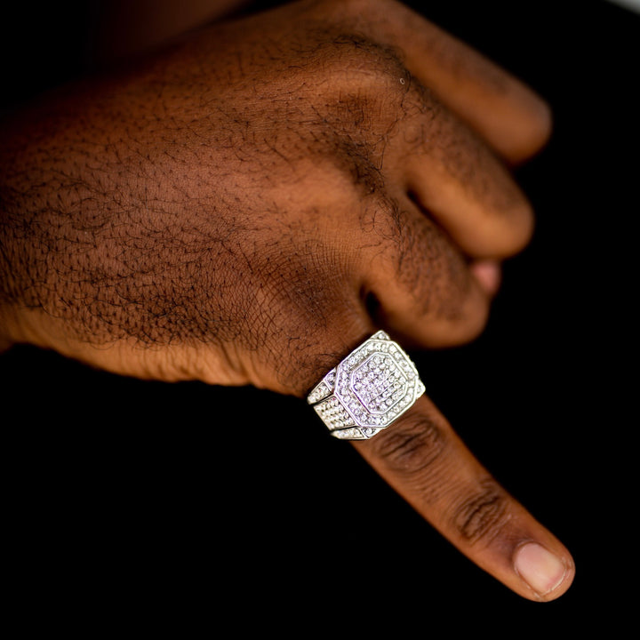 Model Wears The Iced Statement Ring - Silver