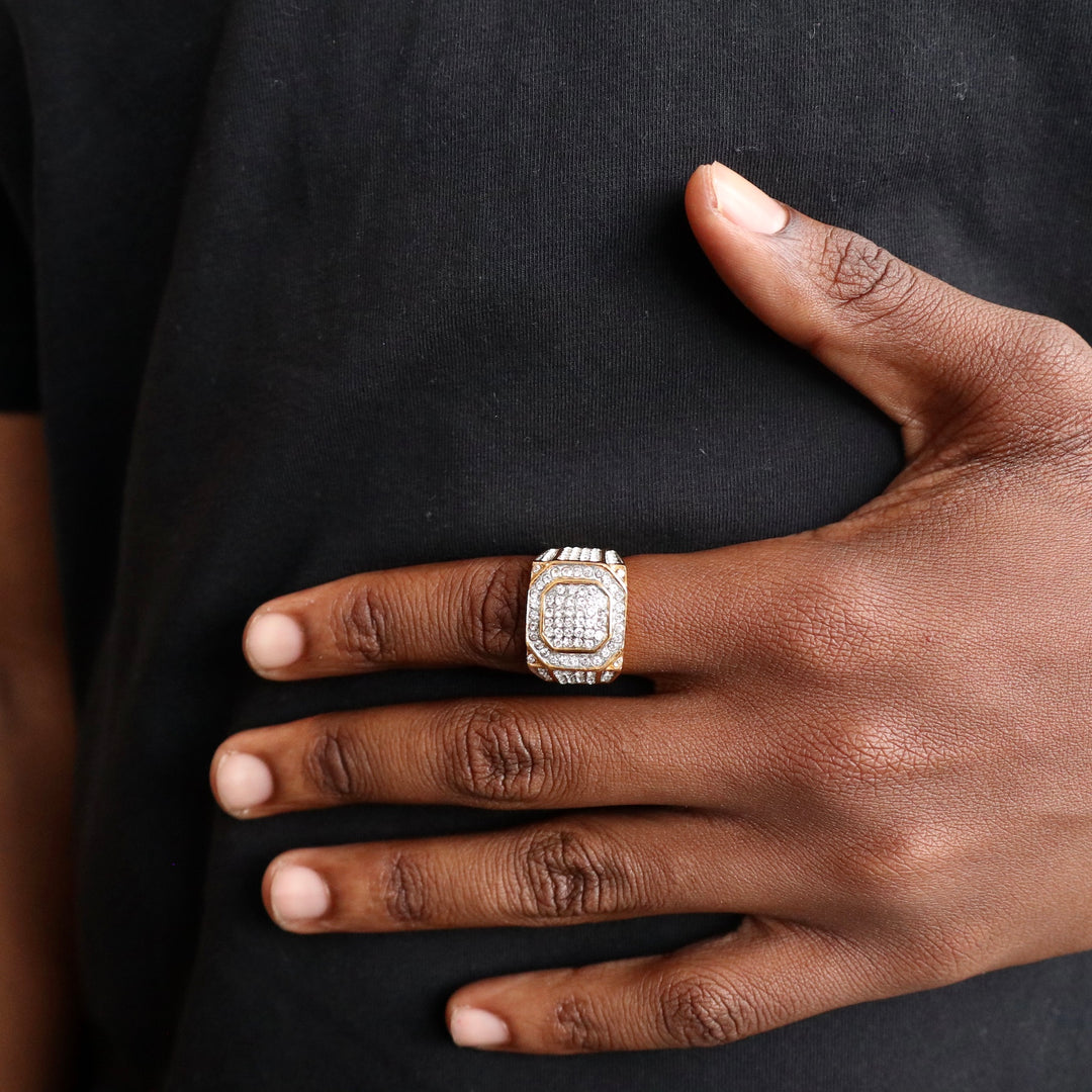 Model Wears The Iced Statement Ring - Gold