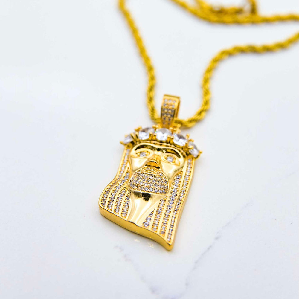 Jesus Piece - Yellow Gold on White Marble