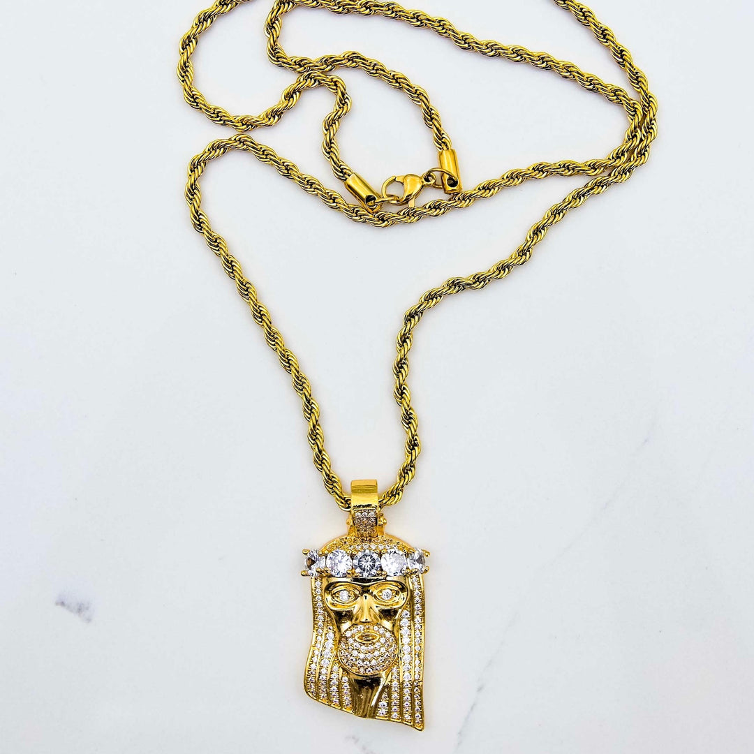 Jesus Piece - Yellow Gold on White Marble