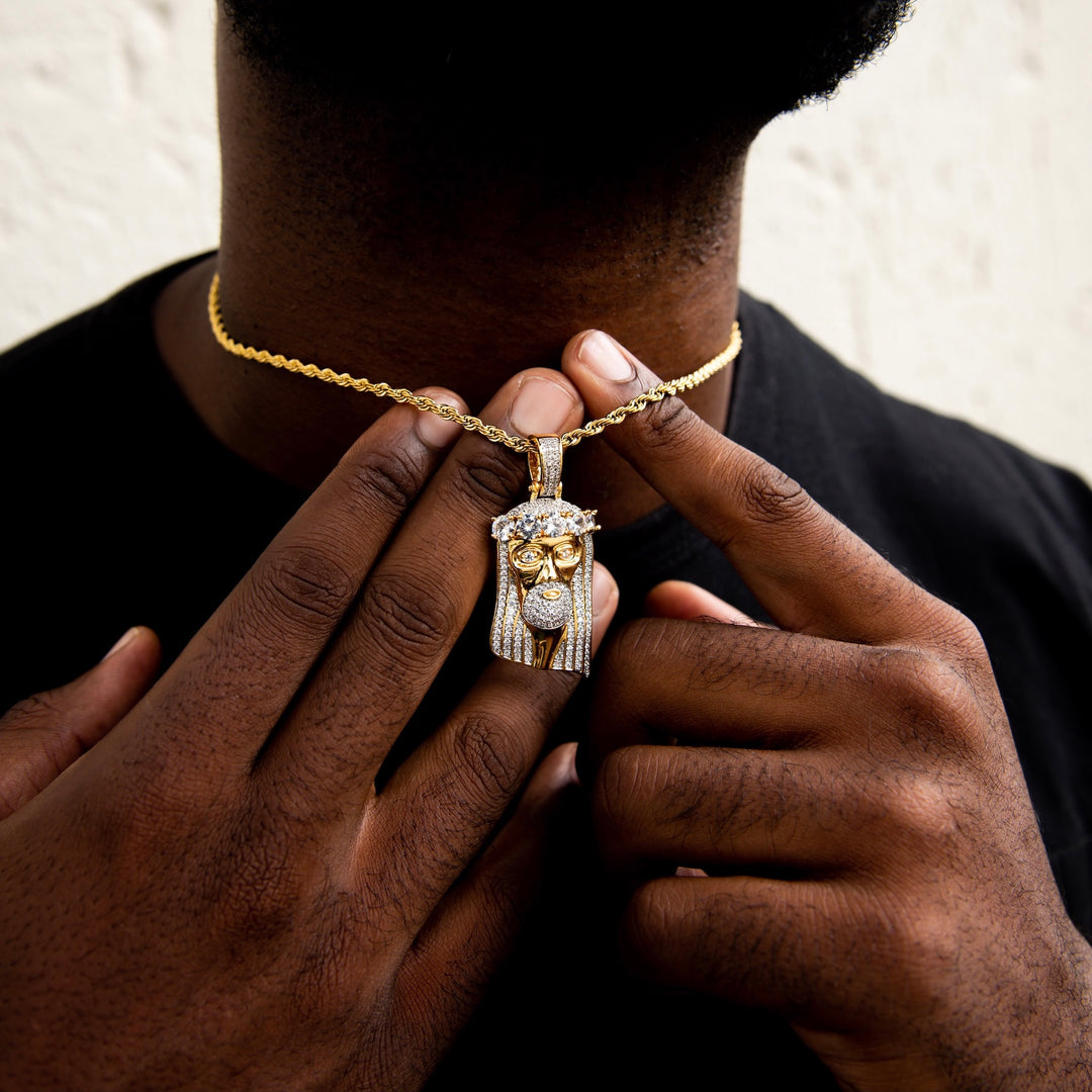 Model Wears Jesus Piece - Yellow Gold