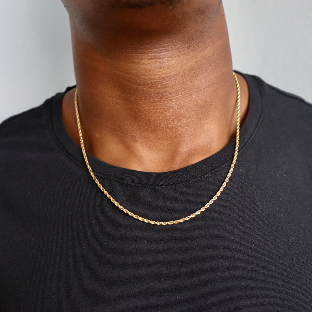 Model Wears Rope Chain - Gold (2mm) - 50cm