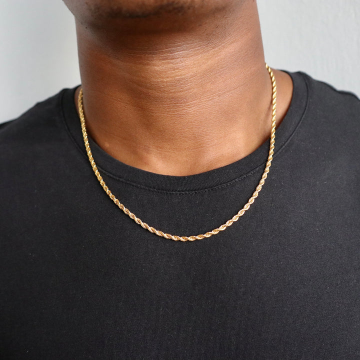 Model Wears Rope Chain - Gold (3mm) - 50cm