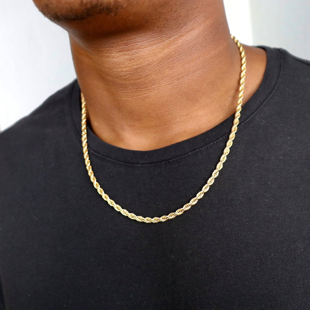 Model Wears Rope Chain - Gold (4mm) - 50cm