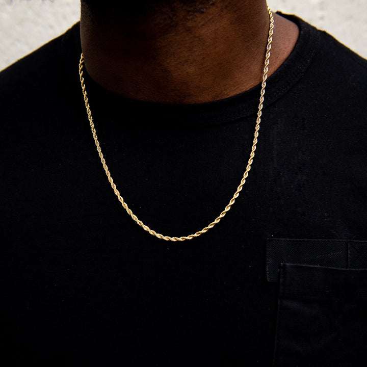 Model Wears Rope Chain - Gold (4mm) - 60cm