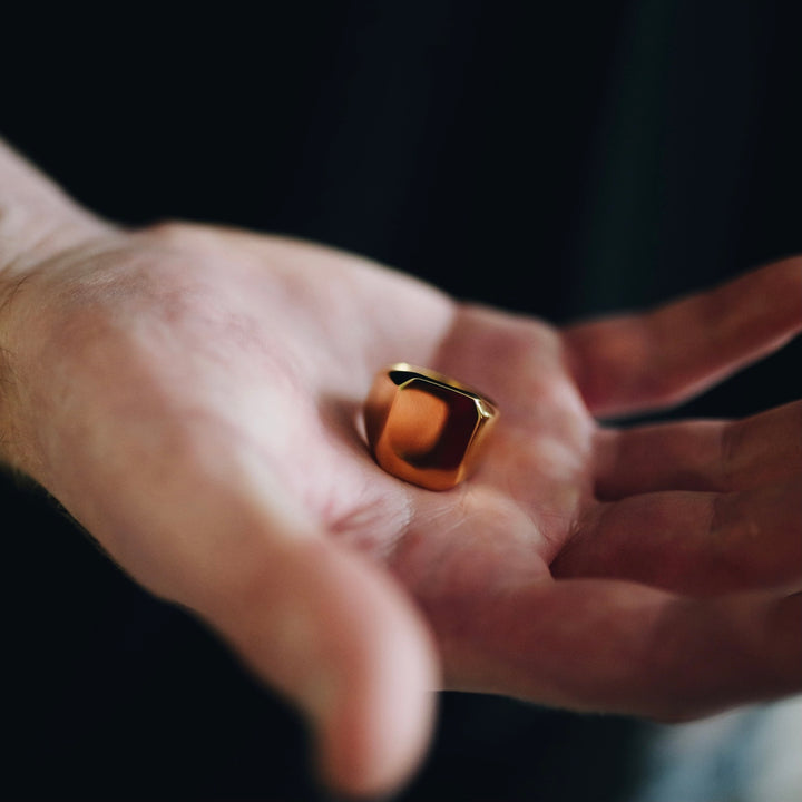 Signet Ring - Gold in Model's Hands